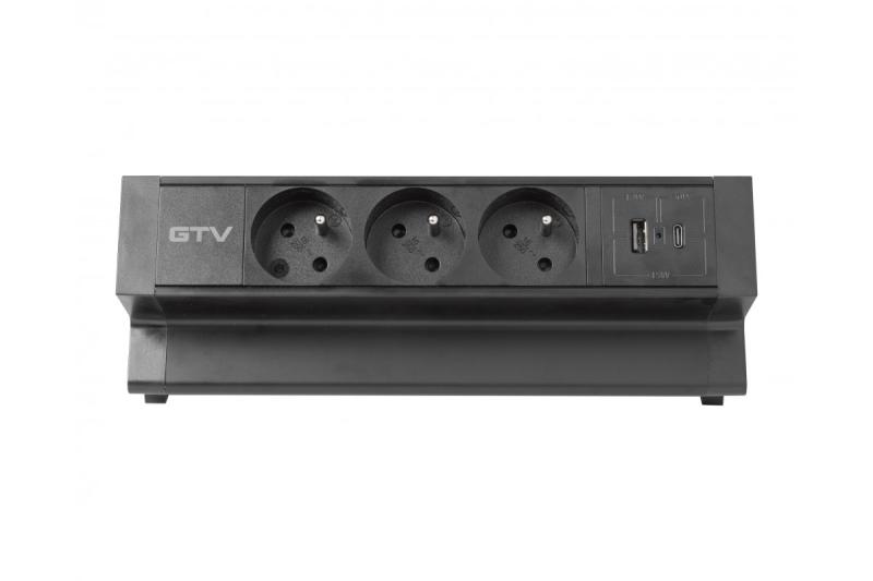 Баско мебелен контакт, 3 x контакт със заземяване, USB A+C, 1.5m кабел, черен с монтаж