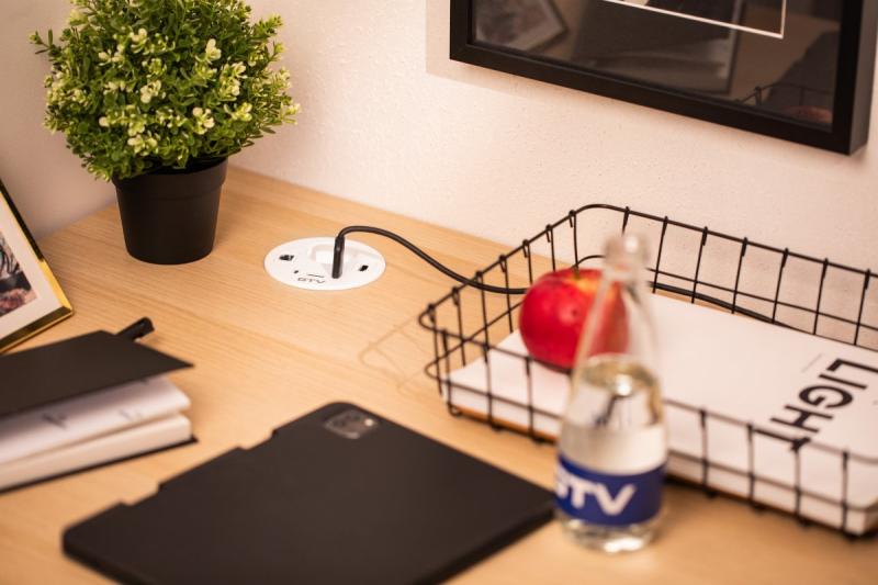 Контакт за мебели RONDO, 1xSHUKO, 1xUSB-A, 2xUSB-C, HDMI, RJ45 кабел 1.5 м, бял