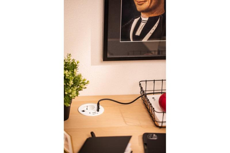 Контакт за мебели RONDO, 1xSHUKO, 1xUSB-A, 2xUSB-C, HDMI, RJ45 кабел 1.5 м, бял