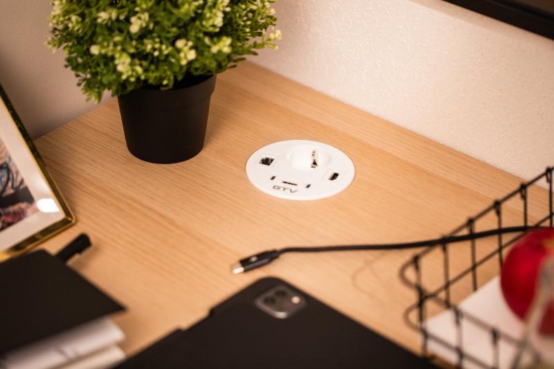 Контакт за мебели RONDO, 1xSHUKO, 1xUSB-A, 2xUSB-C, HDMI, RJ45 кабел 1.5 м, бял