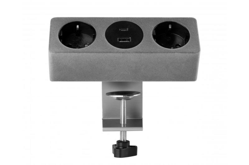 Мебелен контакт SOFITO, 2xШУКО, USB A+C, кабел 1.5 м, сив флок