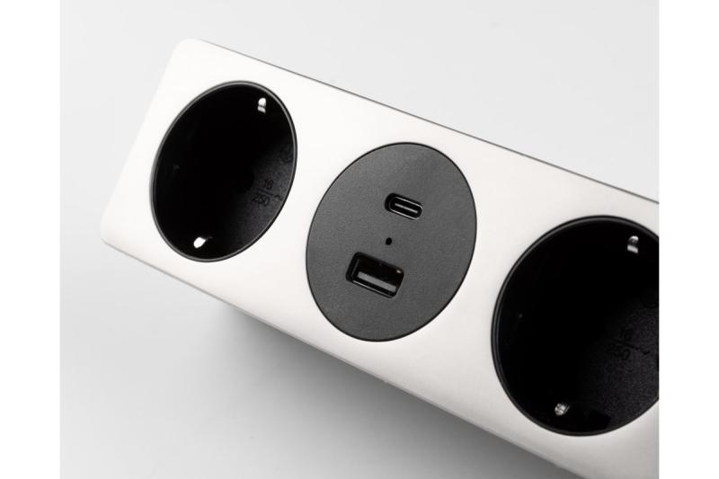 Контакт за мебели SOFITO, 2xШУКО, USB A+C, кабел 1.5 м, неръждаема стомана