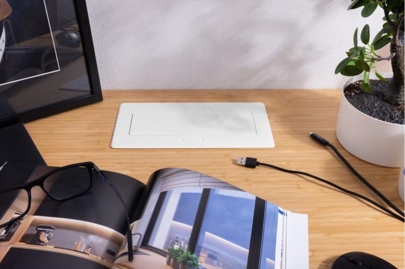 Електрически контакт за мебели MULTISOFT, 2xSHUKO, USB A+C, RJ45, кабел 1.5 м, бял