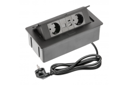 Мебелен контакт MULTISOFT, 2xSHUKO, USB A+C, RJ45, кабел 1.5 м, черен