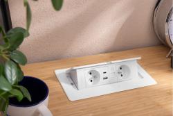 MULTISOFT мебелен контакт 2x контакт с заземяване, USB A+C, RJ45, захранващ кабел с щепсел, бял