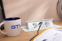 MULTISOFT мебелен контакт 2x контакт с заземяване, USB A+C, RJ45, захранващ кабел с щепсел, бял
