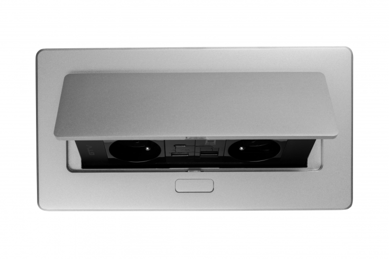 MULTISOFT Контакт за мебели 2x гнездо със заземяване, USB A+C, RJ45, захранващ кабел с щепсел, алуминий