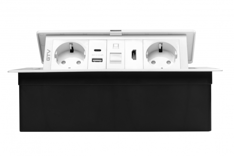 Мебелен контакт MULTISOFT, 2xSHUKO, USB A+C, RJ45, HDMI, кабел 1.5 м, бял