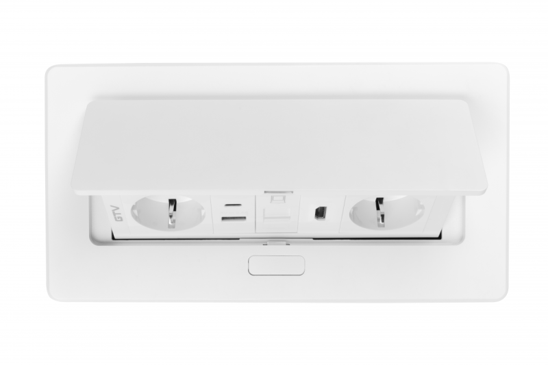 Мебелен контакт MULTISOFT, 2xSHUKO, USB A+C, RJ45, HDMI, кабел 1.5 м, бял
