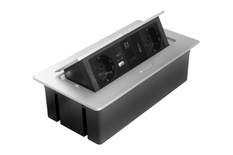 Мебелен контакт MULTISOFT, 2xШУКО, USB A+C, RJ45, HDMI кабел 1.5 м, алуминий