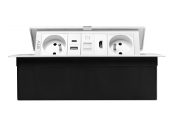 MULTISOFT мебелен контакт 2x контакт със заземяване, USB A+C, RJ45, HDMI, захранващ кабел с щепсел, бял