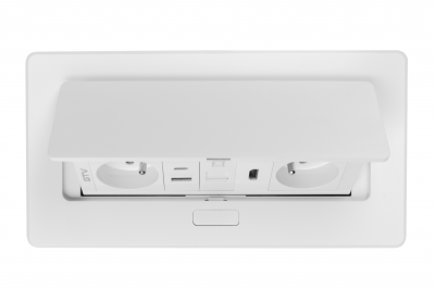 MULTISOFT мебелен контакт 2x контакт със заземяване, USB A+C, RJ45, HDMI, захранващ кабел с щепсел, бял