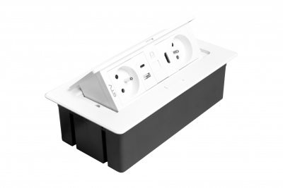 MULTISOFT мебелен контакт 2x контакт със заземяване, USB A+C, RJ45, HDMI, захранващ кабел с щепсел, бял