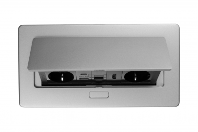 MULTISOFT мебелен контакт 2x контакт със заземяване, USB A+C, RJ45, HDMI, захранващ кабел с щепсел, алуминий
