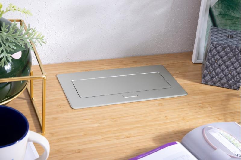 MULTISOFT мебелен контакт 2x контакт със заземяване, USB A+C, RJ45, HDMI, захранващ кабел с щепсел, алуминий