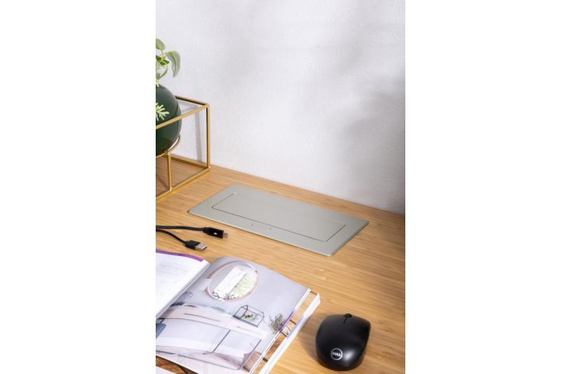 MULTISOFT мебелен контакт 2x контакт със заземяване, USB A+C, RJ45, HDMI, захранващ кабел с щепсел, алуминий