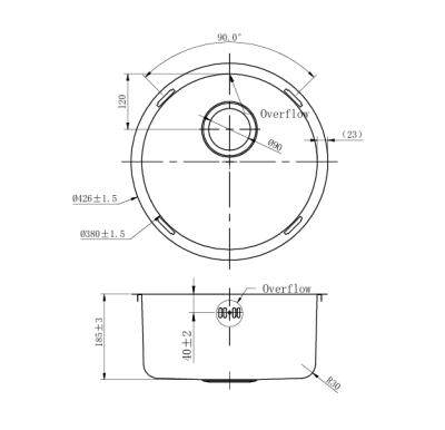 Pure.Sink Rondo RVS Кръгло мивко за вграждане, подграждане и надграждане 38 см PRN38-02