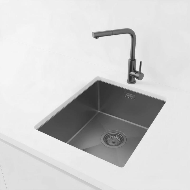 Pure.Sink Luxion Мивка в цвят „gun metal“ 36x40 см за вграждане под плот, вграждане в плот и монтаж върху плот PLX3640-61