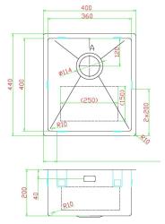 Pure.Sink Luxion Медна мивка 36x40 cm за вграждане, плоско вграждане и надграждане PLX3640-62