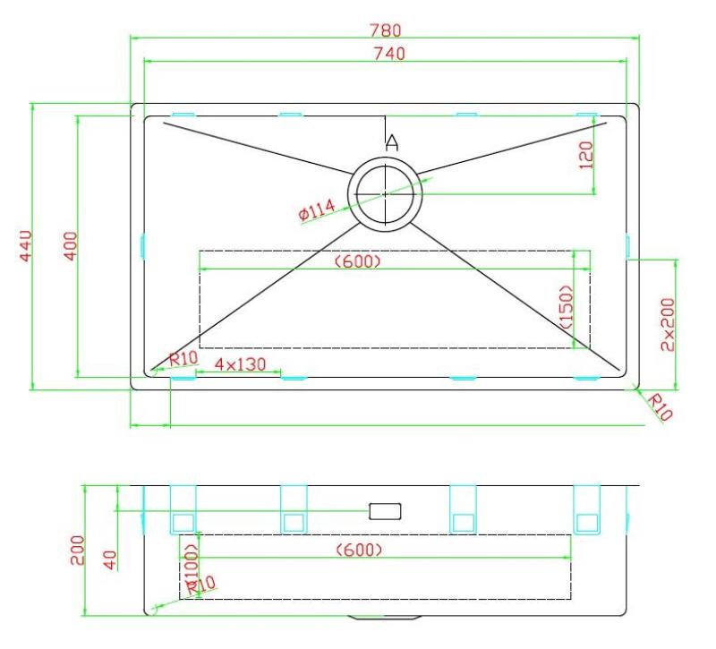 Pure.Sink Luxion Голяма PVD черна мивка 74x40 cm за вграждане, плоско вграждане и надграждане PLX7440-63