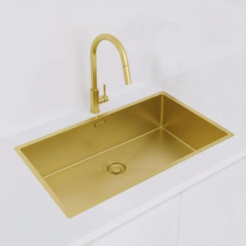 Pure.Sink Luxion Голяма златна мивка 74x40 cm за вграждане, плоско вграждане и надграждане PLX7440-60