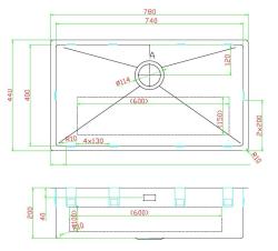 Pure.Sink Luxion Голяма медна мивка 74x40 cm за вграждане, плоско вграждане и надграждане PLX7440-62