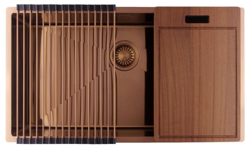 Pure.Sink Luxion Голяма медна мивка 74x40 cm за вграждане, плоско вграждане и надграждане PLX7440-62