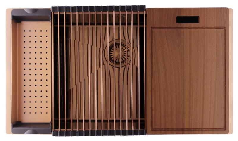 Pure.Sink Luxion Голяма медна мивка 74x40 cm за вграждане, плоско вграждане и надграждане PLX7440-62