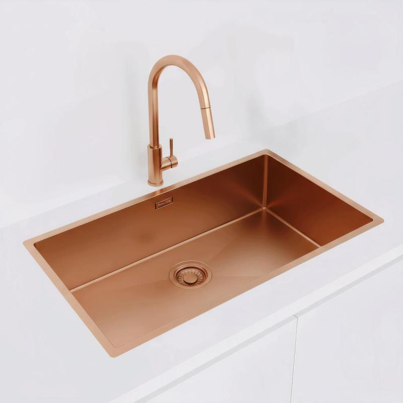 Pure.Sink Luxion Голяма медна мивка 74x40 cm за вграждане, плоско вграждане и надграждане PLX7440-62