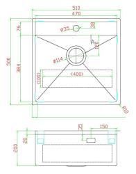 Pure.Sink Luxion неръждаема мивка 51x50 cm Tapwing с отвор за кран PLX5150T-02