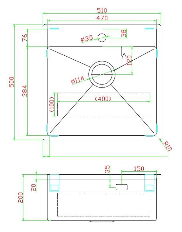 Pure.Sink Luxion Медна мивка 51x50 cm Tapwing с отвор за кран PLX5150T-62