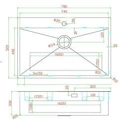 Pure.Sink Luxion Голяма златна мивка 78x50 cm Кран с отвор за смесител PLX7850T-60