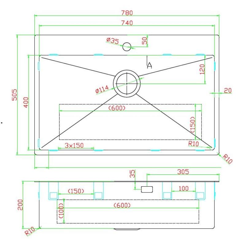 Pure.Sink Luxion Голяма златна мивка 78x50 cm Кран с отвор за смесител PLX7850T-60
