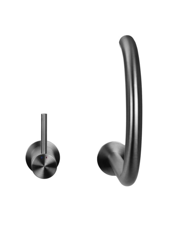 Pure.Sink Luxion 2-отворен масивен кухненски кран от неръждаема стомана с кръгла изливна тръба PLX2HR-02