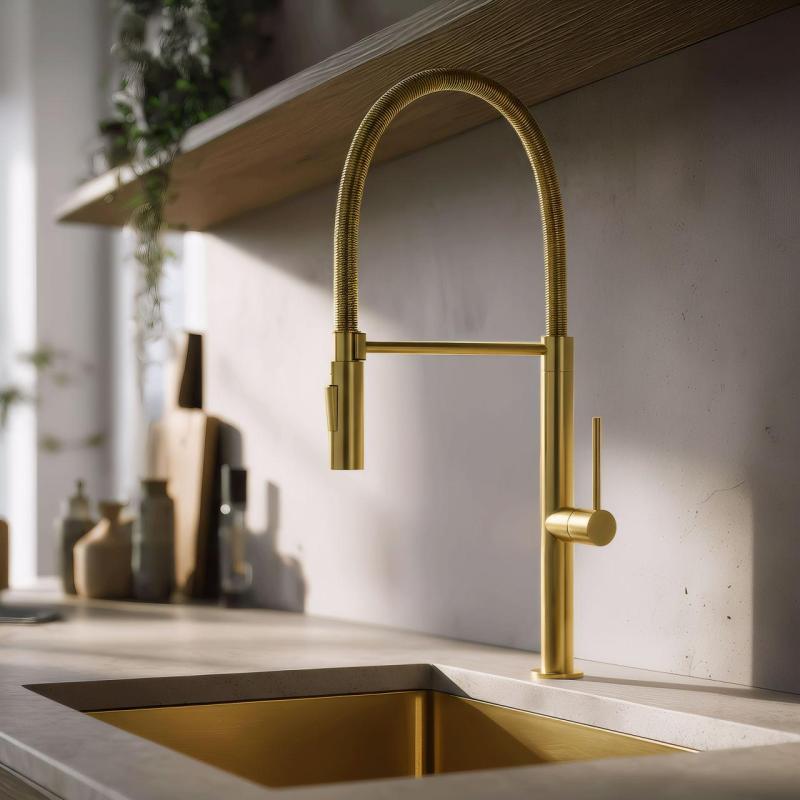 Pure.Sink Luxion Златен кухненски кран profi с гъвкав излив и 2 вида струя PLXFLEX-60