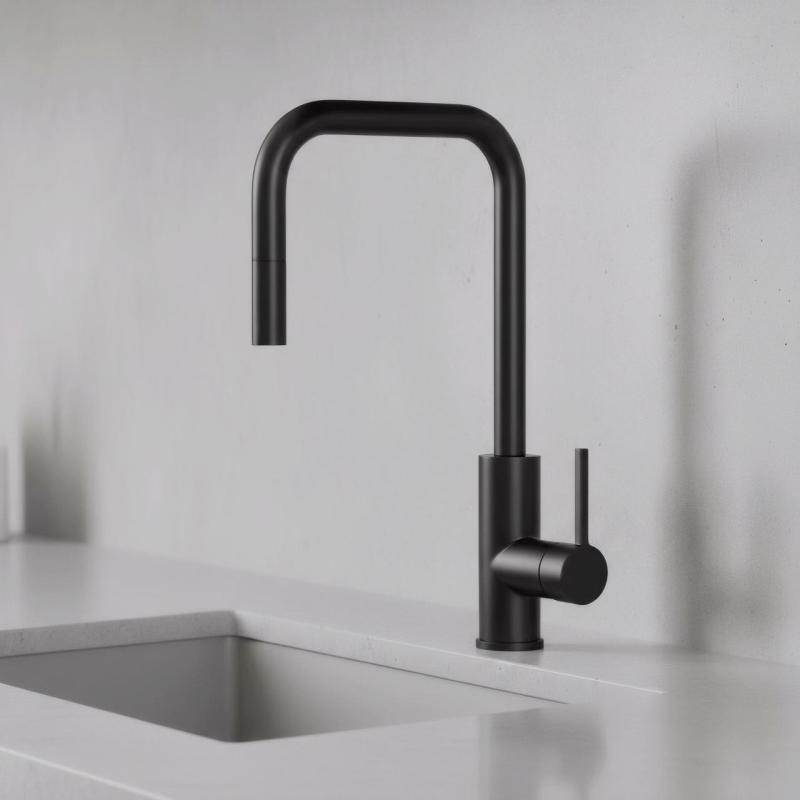 Pure.Sink Luxion Матов черен кухненски кран квадратен с изтеглящ се излив PLXSQUA-10