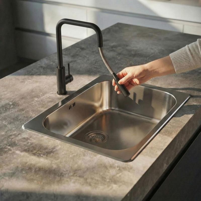 Pure.Sink Luxion Матов черен кухненски кран квадратен с изтеглящ се излив PLXSQUA-10