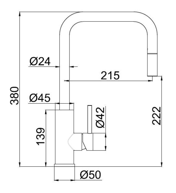 Pure.Sink Luxion Медна кухненска смесителна батерия квадратна с изтеглящ се излив PLXSQUA-62