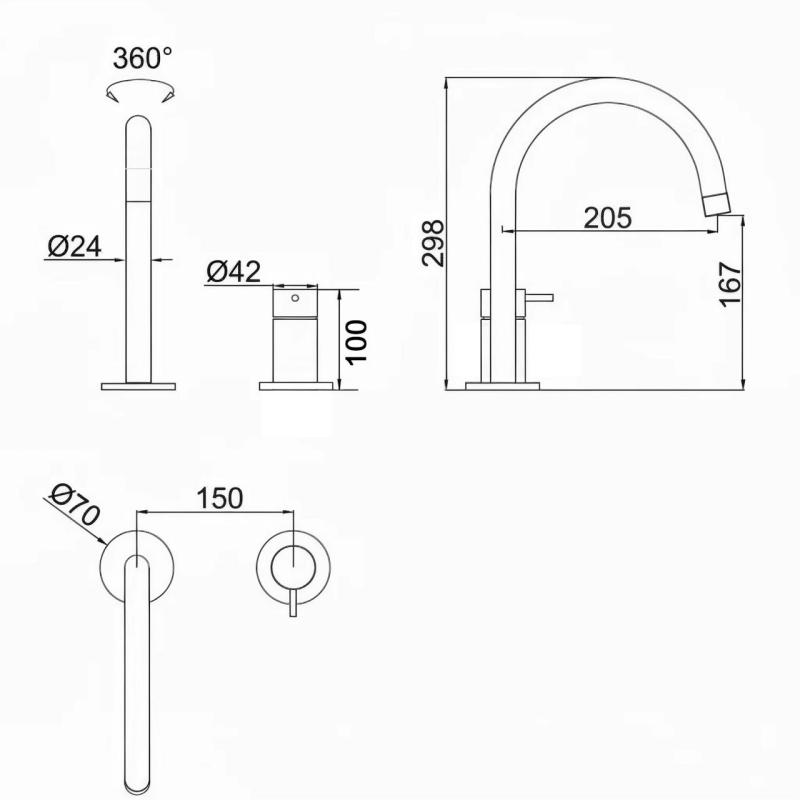 Pure.Sink Luxion 2-отворен матов черен кухненски кран с кръгла изливка PLX2HR-10