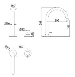 Pure.Sink Luxion 2-отворен месингов кухненски кран с кръгла изливка PLX2HR-62