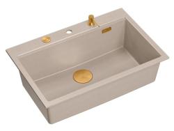 Quadri Hard Rock Beige гранитен голям мивка 76x50cm включително меден щепсел и аксесоари 1208971750