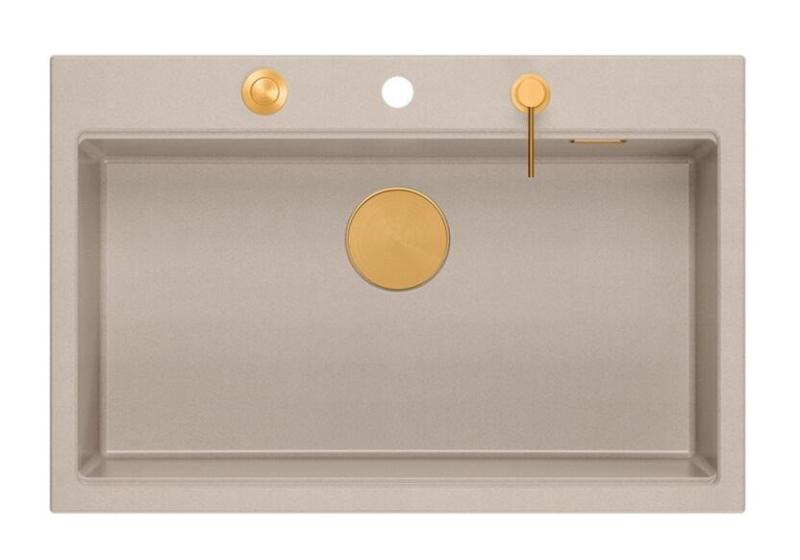 Quadri Hard Rock Beige гранитен голям мивка 76x50cm включително меден щепсел и аксесоари 1208971750