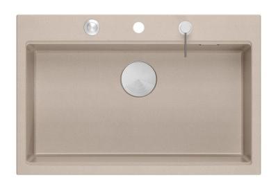 Гранитна мивка Quadri Hard Rock Beige с размери 76x50cm, включително неръждаема стомана пробка и аксесоари 1208971751
