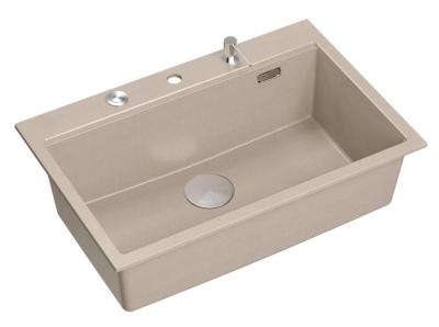 Гранитна мивка Quadri Hard Rock Beige с размери 76x50cm, включително неръждаема стомана пробка и аксесоари 1208971751