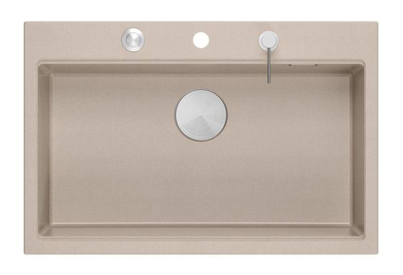 Гранитна мивка Quadri Hard Rock Beige с размери 76x50cm, включително неръждаема стомана пробка и аксесоари 1208971751