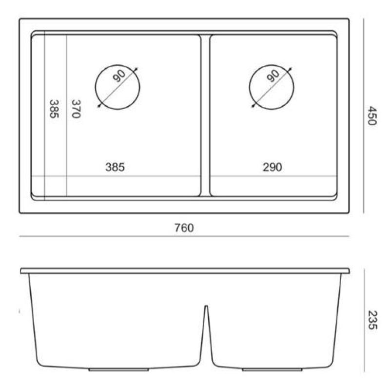 Куадри Нюпорт II Двоен Бежов Гранитен Подплотен Мивка 702 x 390 mm със Златен тапа 1208971756