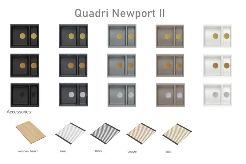 Quadri Newport II бежов 1,5 гранитна мивка за вграждане и подграждане 555x460mm с меден щепсел 1208971767