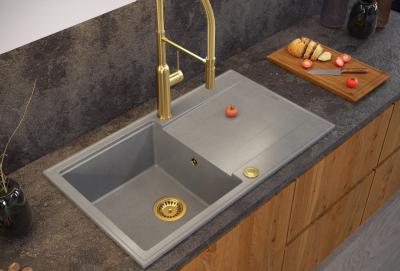Quadri Luton перла бежов гранитен монтиран мивка със сушилня, обратим 86x50cm със златен щепсел 1208971778