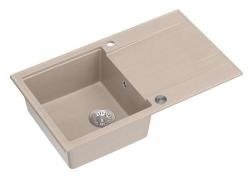 Quadri Luton бежов гранитен монтиран мивка с отцеждаща площа, обратим 86x50cm с неръждаема щепсел 1208971779