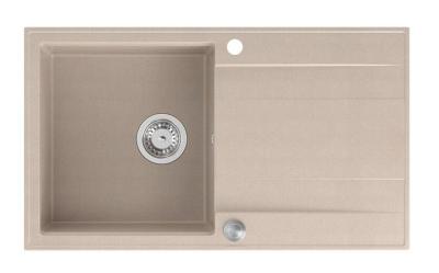 Quadri Luton перлено бежов гранитен монтажен мивка със сушилня, обратим 86x50cm с неръждаема стомана тапа 1208971779